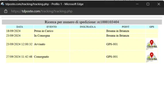 Sistema tracciatura mbpost.it prima del' aggiornamento