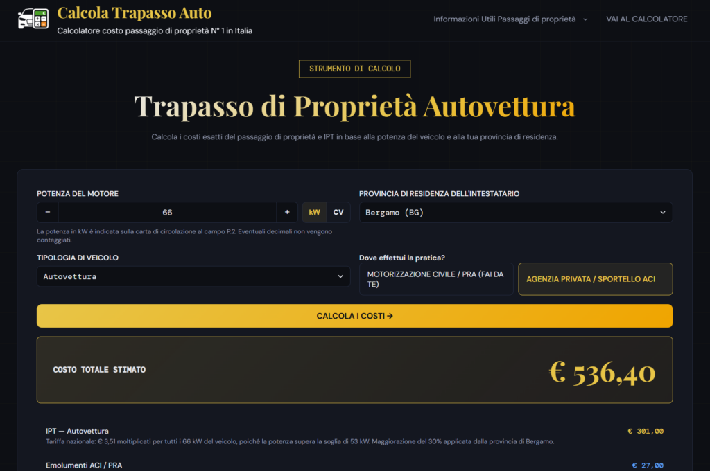 calcola trapasso auto